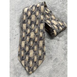 Zylos George Machado Mens Silk Tie Taupe Tan Abstract Leaf Pattern Italian Silk